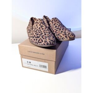 NIB Lucky Brand Caliya Leopard Print Scalloped Flats Natural 8 Suede Shoes Cats